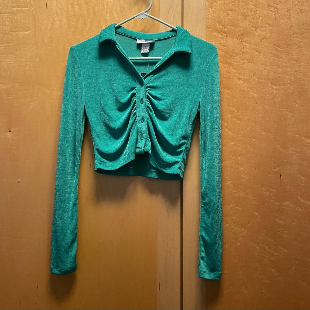 NWT Just Polly New York green crop top women’s size small